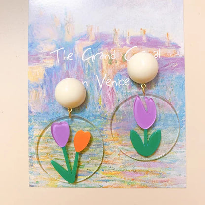 Sweet Tulip Girl Acrylic Stud Earrings