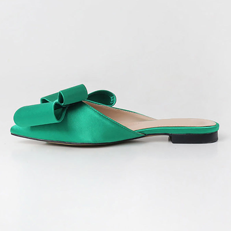 Pointed Toe Bow Flat Shoes - Fashion Slip-On Sandals