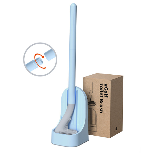 Silicone Toilet Brush Set with Long Handle and Base (One Set)