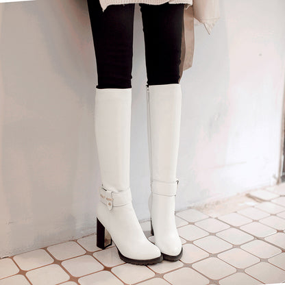 Fashionable Round-Toe Chunky Heeled Women's Boots