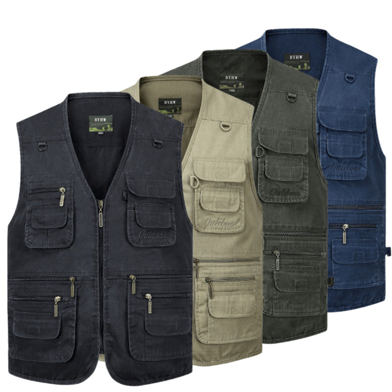 Casual Denim Fishing Vest for Middle-aged Men