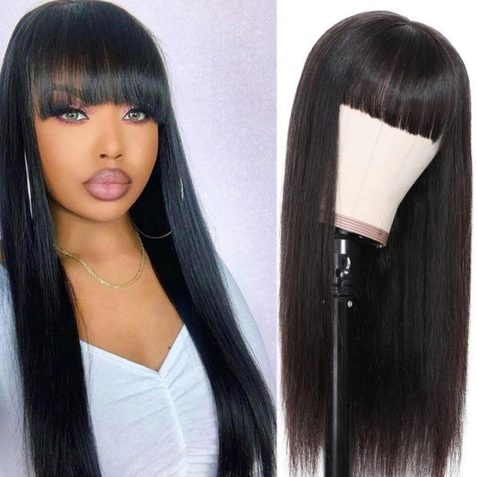 Natural Long Straight Hair with Bangs - Medium Length