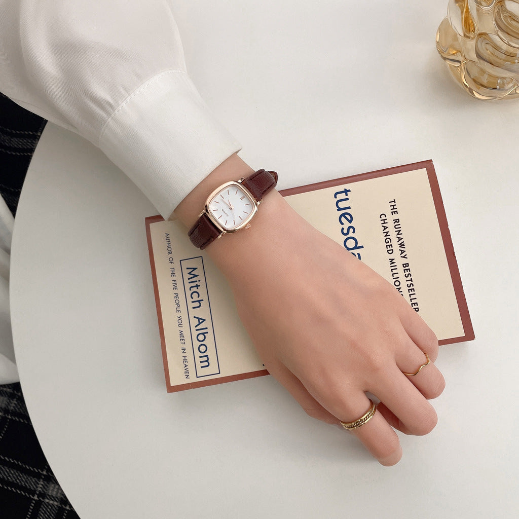 Square Dial Leather Vintage Women's Quartz Watch