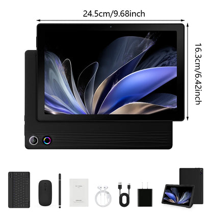 A10L 10Inch Tablet Android 14 12GB RAM 64GB ROM 1TB Expand WiFi6 Face Unlock HD IPS Screen Keyboard Mouse Stylus For PC Pad Gift