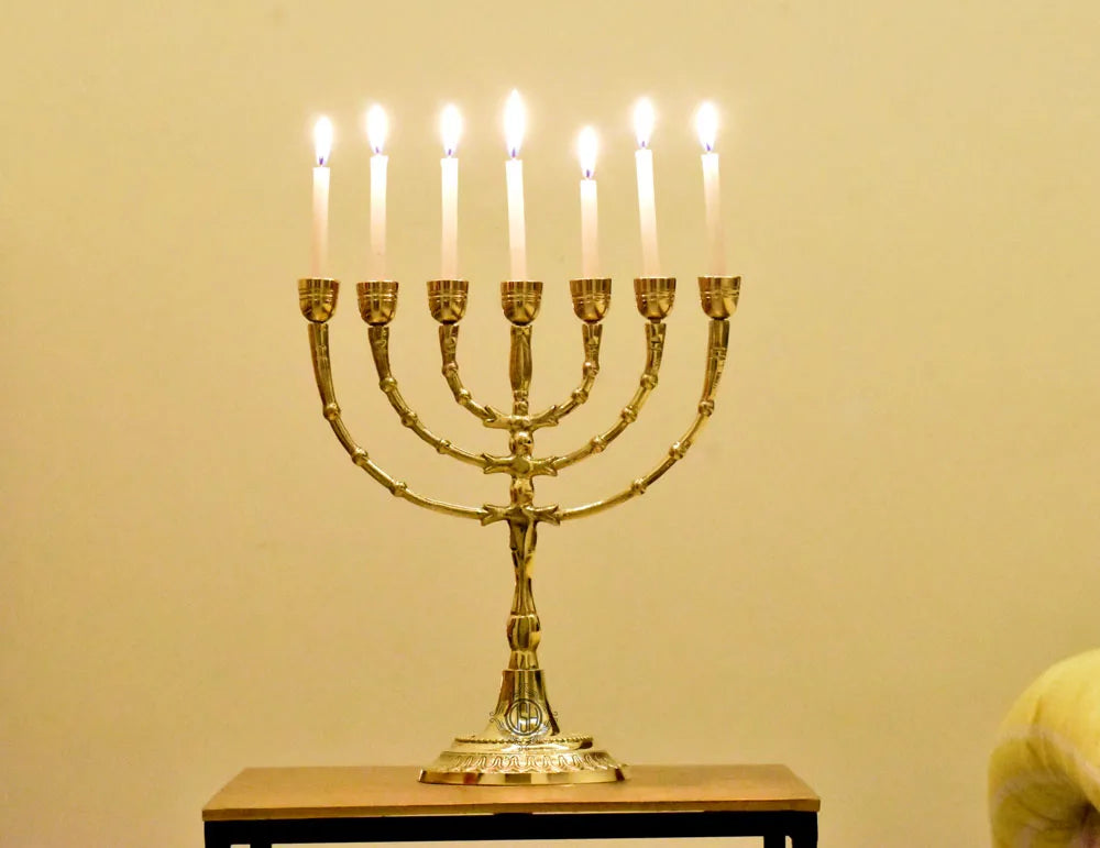 7 Branch Brass Menorah Candle Holder High Quality Customizable Top Table Menorah for Christmas-Durable Eco-Friendly Handmade