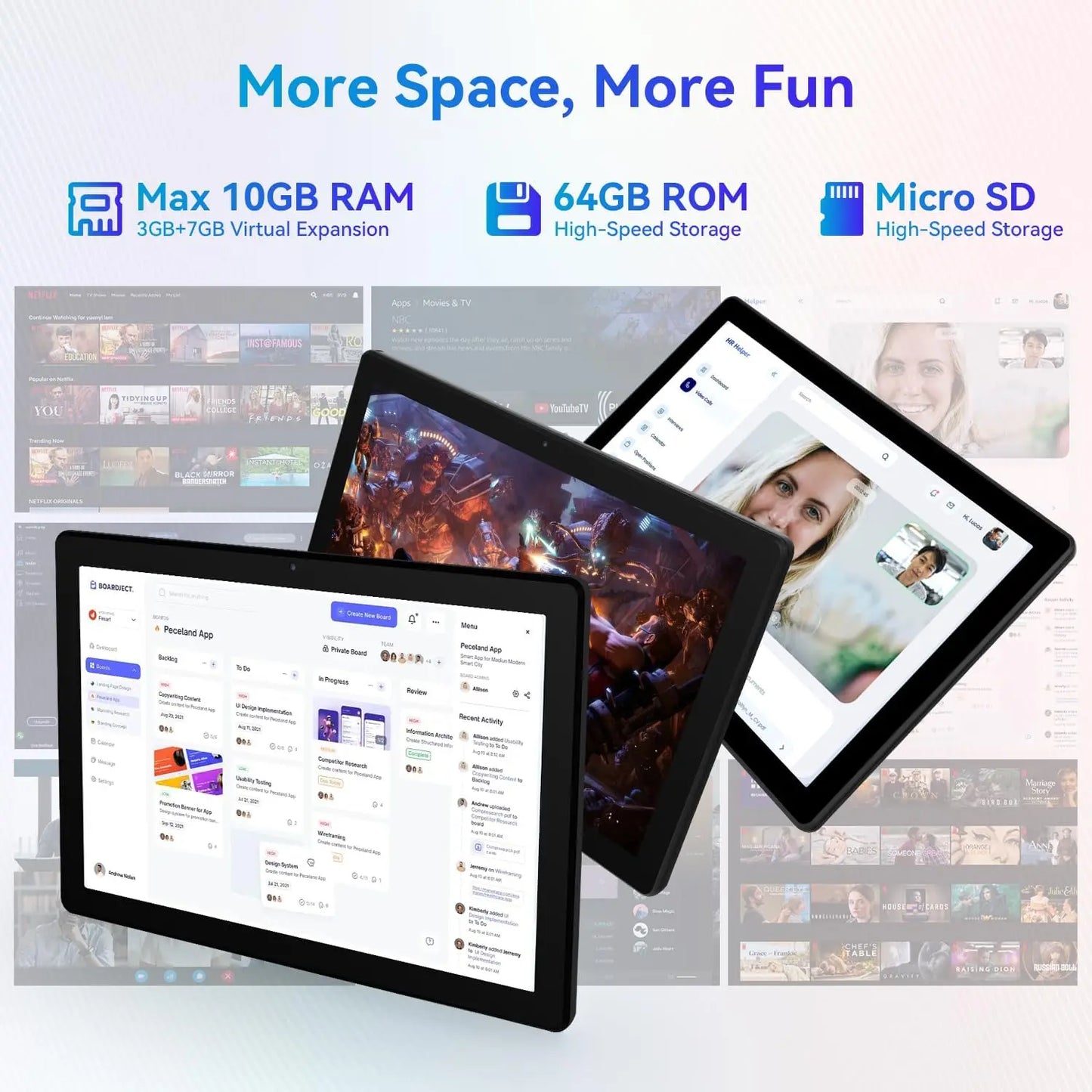 10.1 Inch Android 14 Tablet 12GB RAM 64GB ROM Widevine L1 Compatible IPS HD Screen with Protective Case Stylus Keyboard Mouse