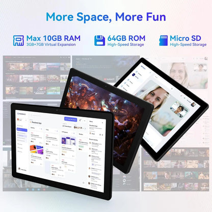 10.1 Inch Android 14 Tablet 12GB RAM 64GB ROM Widevine L1 Compatible IPS HD Screen with Protective Case Stylus Keyboard Mouse