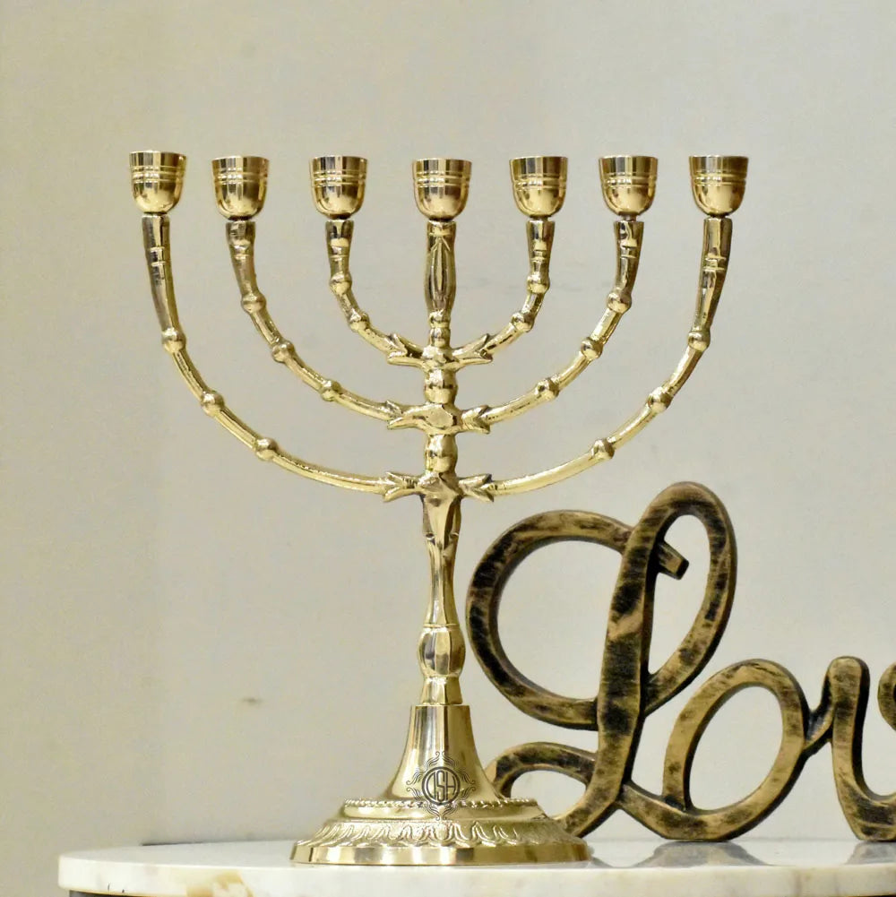 7 Branch Brass Menorah Candle Holder High Quality Customizable Top Table Menorah for Christmas-Durable Eco-Friendly Handmade