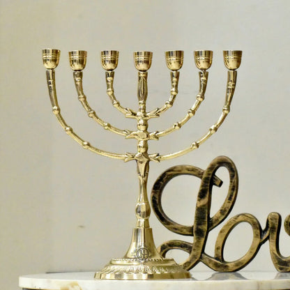 7 Branch Brass Menorah Candle Holder High Quality Customizable Top Table Menorah for Christmas-Durable Eco-Friendly Handmade