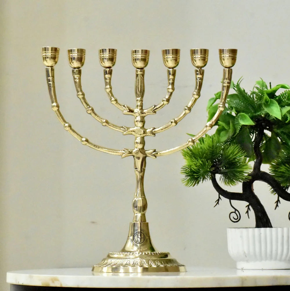 7 Branch Brass Menorah Candle Holder High Quality Customizable Top Table Menorah for Christmas-Durable Eco-Friendly Handmade