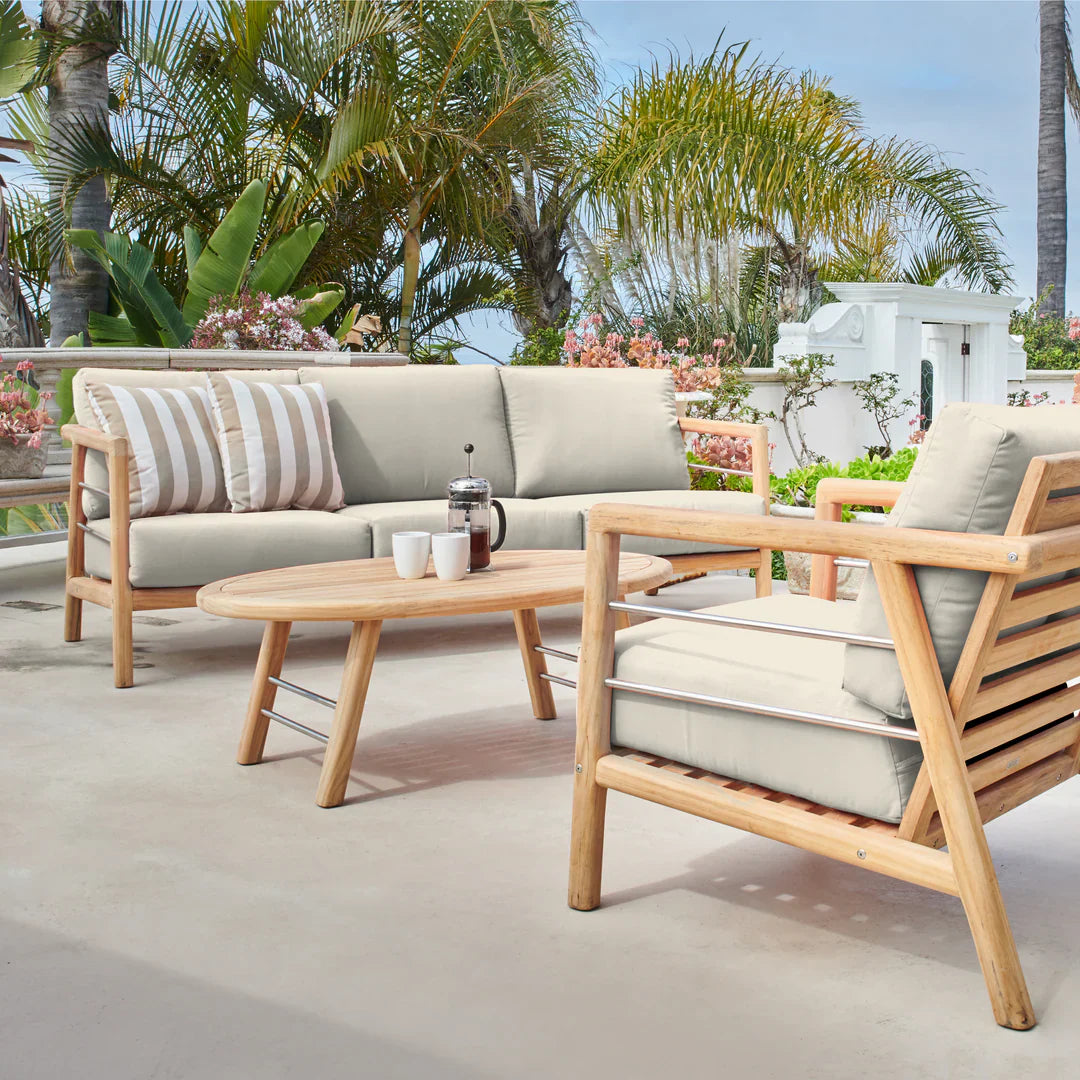 Aalto 86-inch Teak Deep Outdoor Couch with Sunbrella Cushions