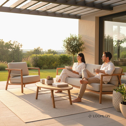 Aalto Teak Patio Deep Sofa Set with Sunbrella Cushion 4PC