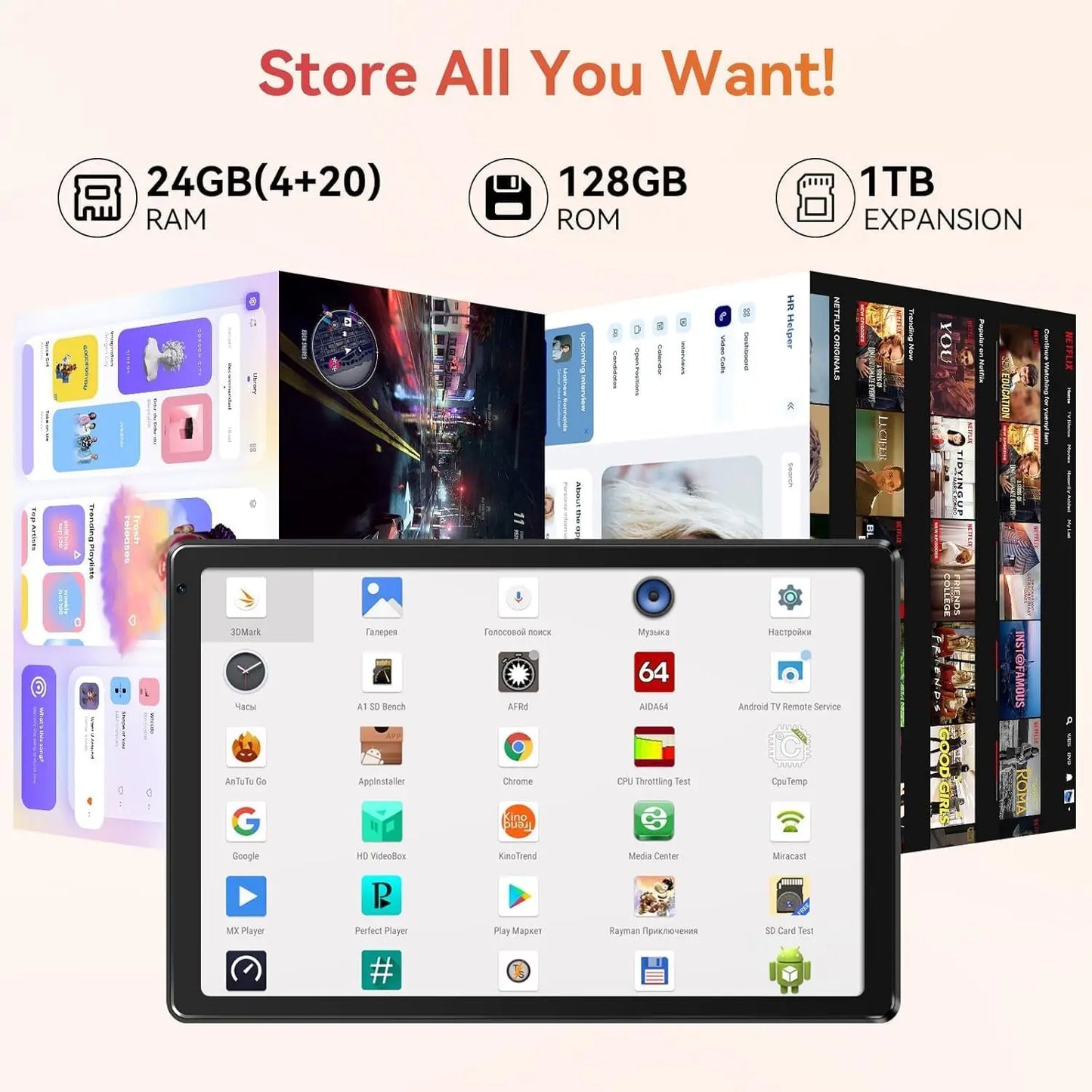 10 Inch Android 15 Tablet 8 Core Tablets 24(4+20)GB+128GB 1TB Expansion WiFi6 5MP+8MP Stylus Keyboard Mouse Headphone PC PAD Set