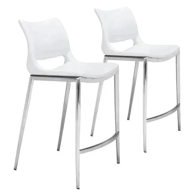 Ace Counter Chair (Set of 2) White & Silver