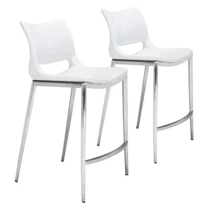 Ace Counter Chair (Set of 2) White & Silver