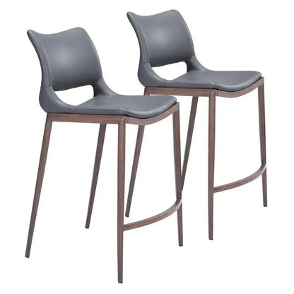 Ace Counter Stool 2PC Dark Gray & Walnut