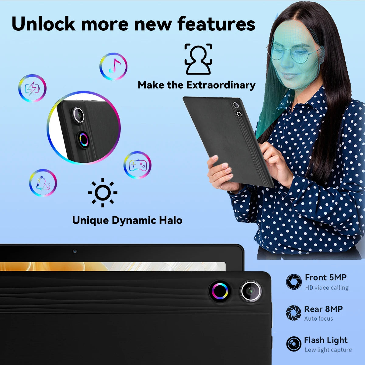 A10L 10 Inch Android 14 Tablet Face Unlock HD IPS Screen Octa-Core 12GB+64GB Protective Case Stylus Keyboard Mouse Headphones