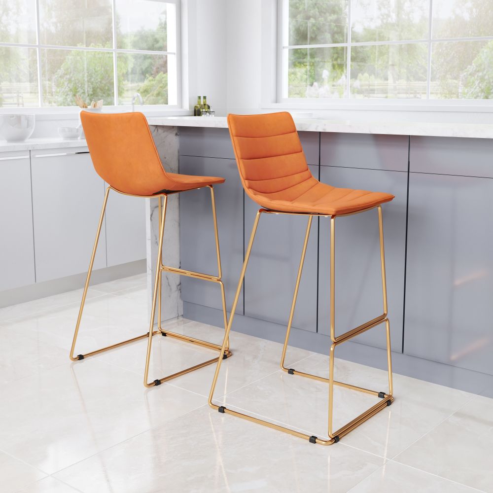 Adele Orange Fabric Barstool 2PC