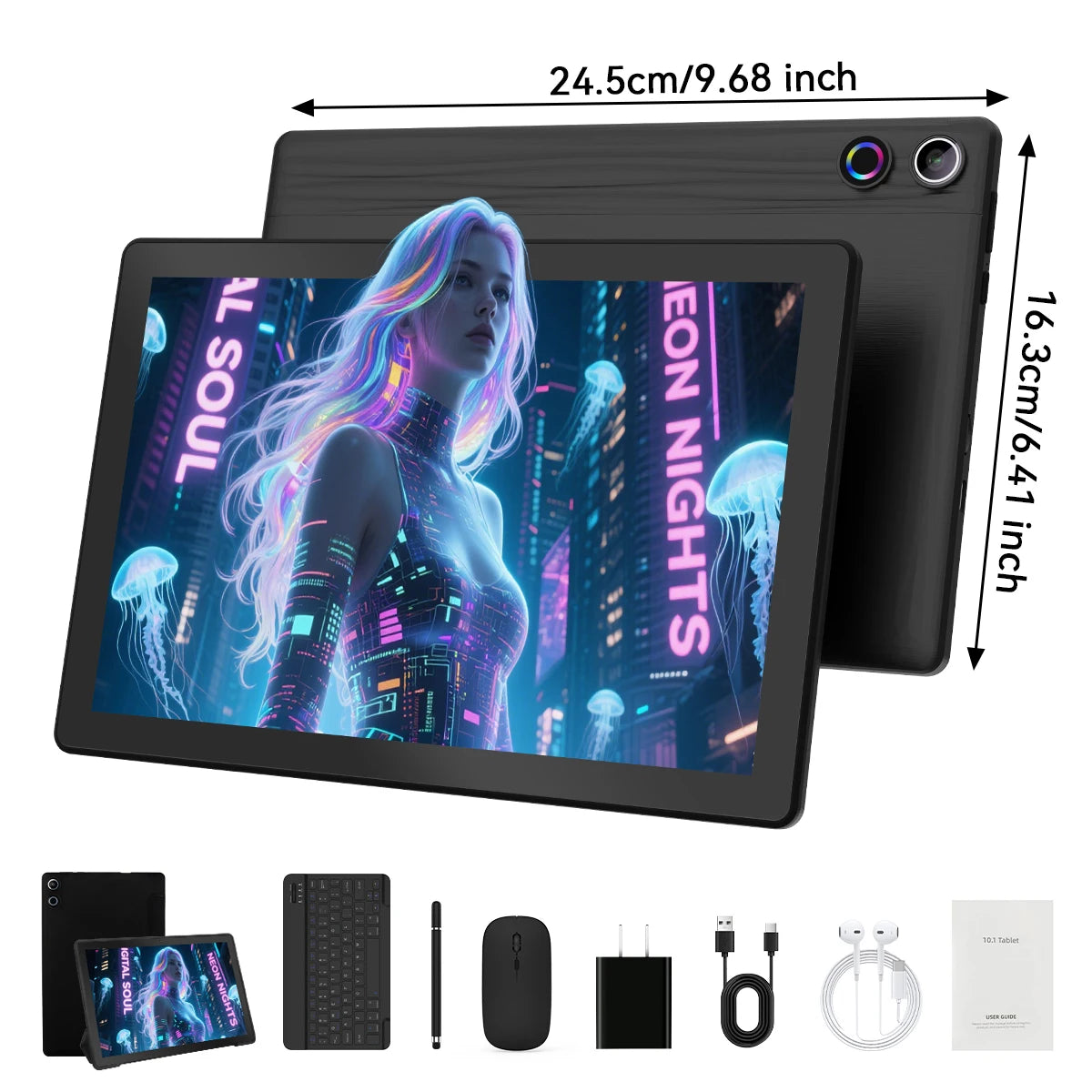 A10L 10 Inch Android 14 Tablet Face Unlock HD IPS Screen Octa-Core 12GB+64GB Protective Case Stylus Keyboard Mouse Headphones