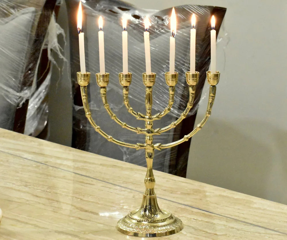 7 Branch Brass Menorah Candle Holder High Quality Customizable Top Table Menorah for Christmas-Durable Eco-Friendly Handmade
