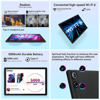 A10L 10 Inch Android 14 Tablet Face Unlock HD IPS Screen Octa-Core 12GB+64GB Protective Case Stylus Keyboard Mouse Headphones