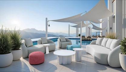 Aruz Red Olefin Fabric Outdoor Ottoman