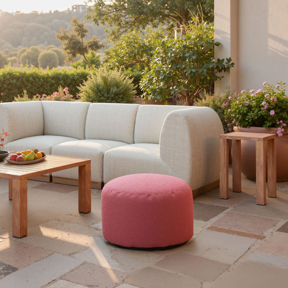 Aruz Red Olefin Fabric Outdoor Ottoman
