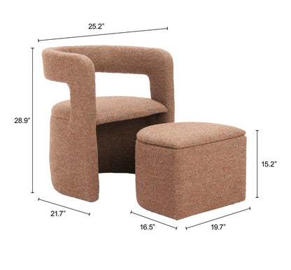 Atria Tawny Brown Fabric Club Chair with Ottoman