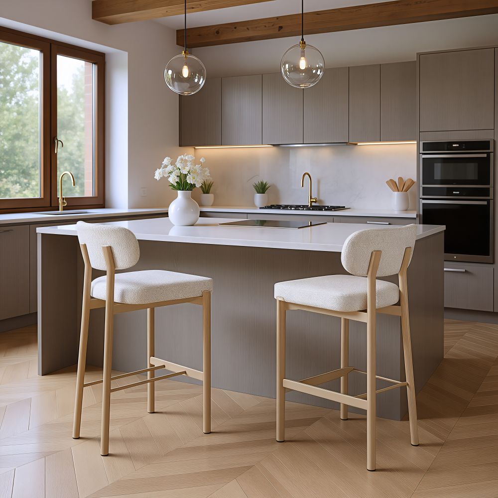 Aurea Textured Fabric Barstool 2PC