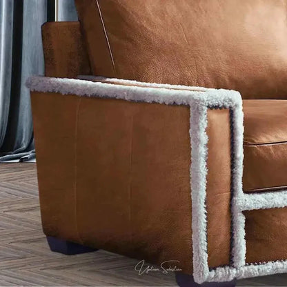 Austin Brown Benchmade Leather Couch Shearing Trim
