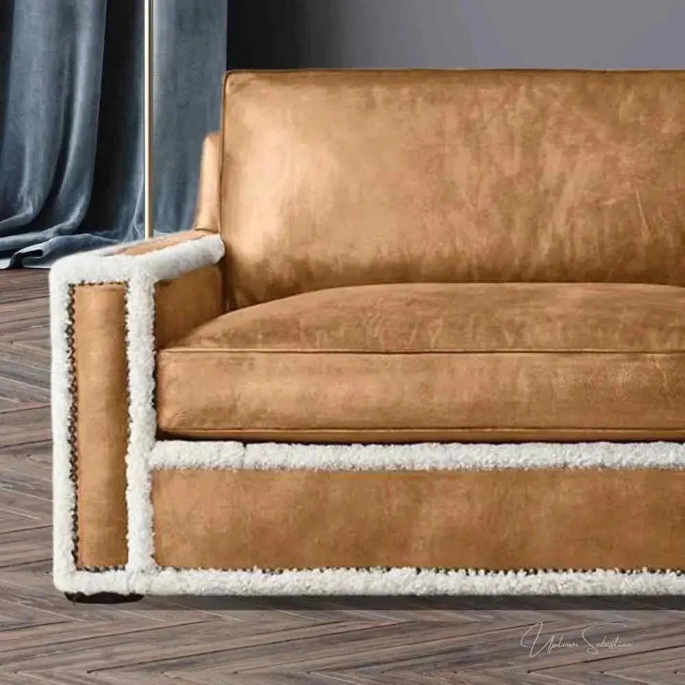 Austin Brown Benchmade Leather Couch Shearing Trim