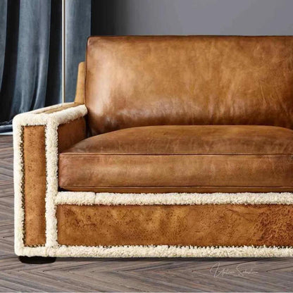 Austin Brown Benchmade Leather Couch Shearing Trim