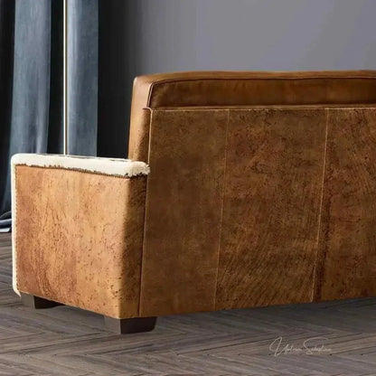 Austin Brown Benchmade Leather Couch Shearing Trim