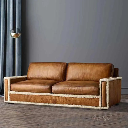 Austin Brown Benchmade Leather Couch Shearing Trim