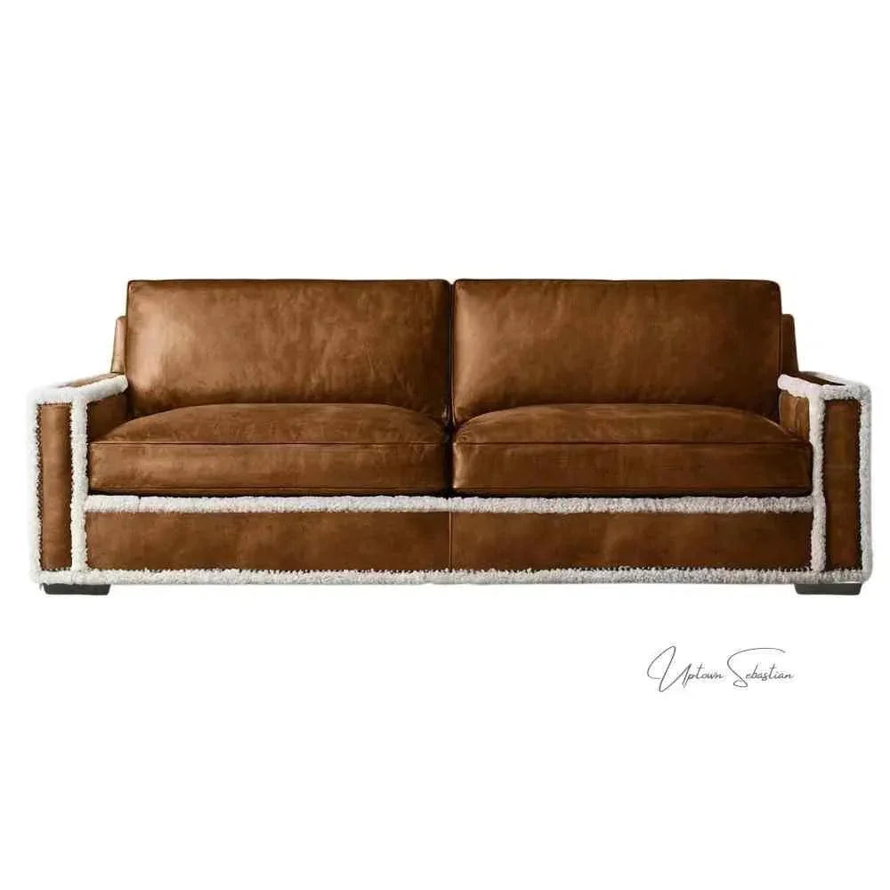 Austin Brown Benchmade Leather Couch Shearing Trim
