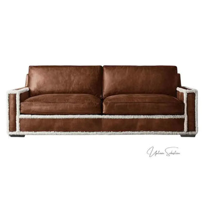 Austin Brown Benchmade Leather Couch Shearing Trim
