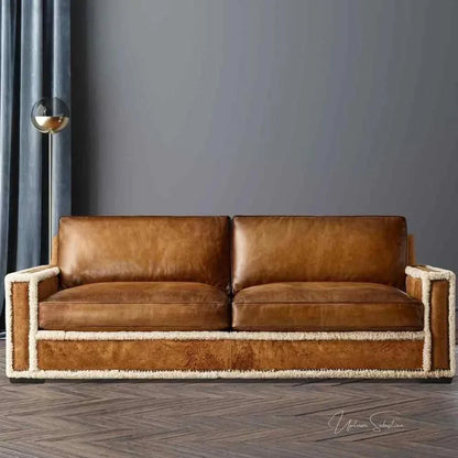 Austin Brown Benchmade Leather Couch Shearing Trim