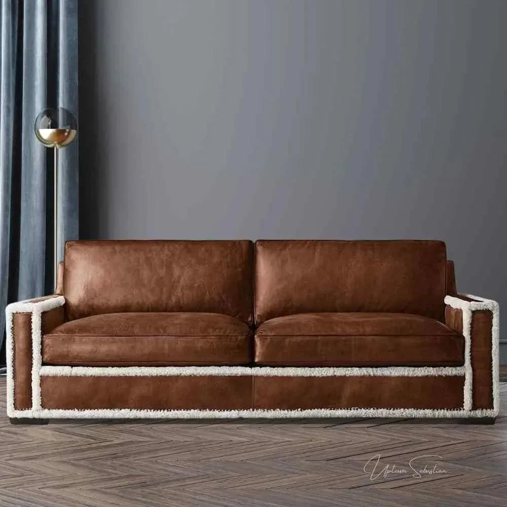 Austin Brown Benchmade Leather Couch Shearing Trim