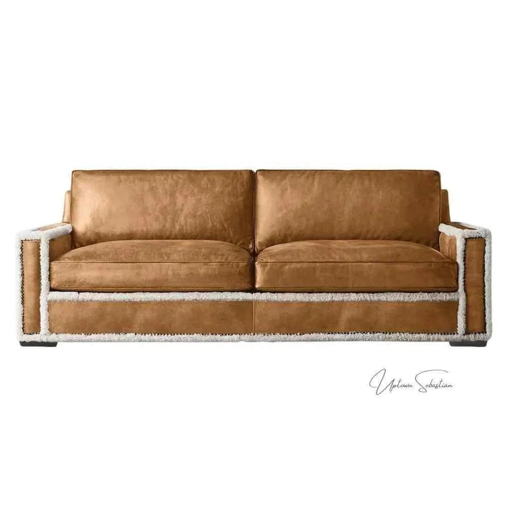 Austin Brown Benchmade Leather Couch Shearing Trim