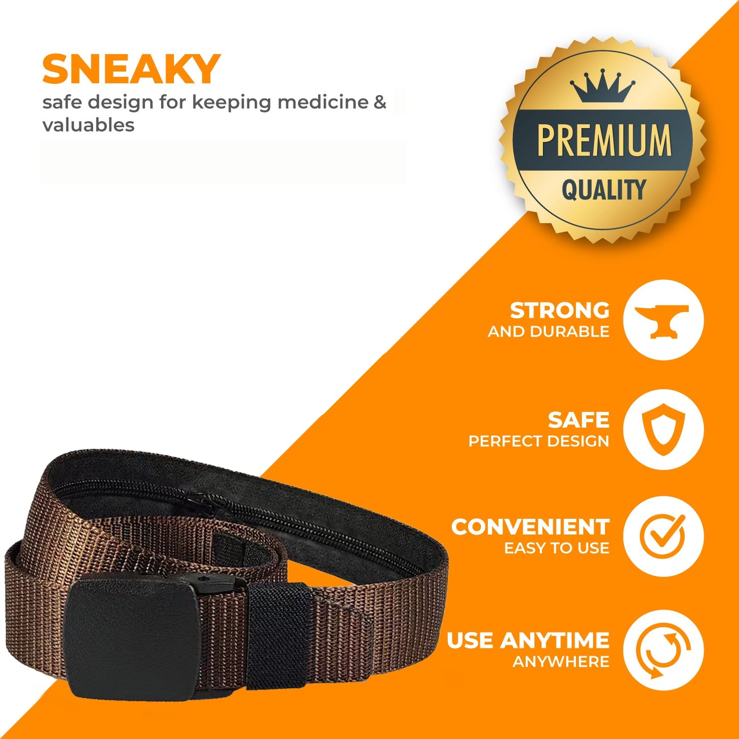 Large Belt Diversion Safe - Realistic Brown Belt with Discreet Secret Compartment to Stash valuables