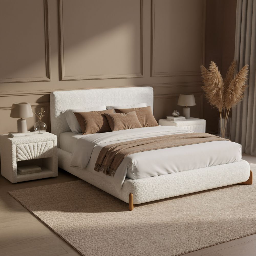 Baris Ivory Textured Fabric Bed