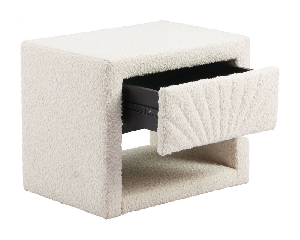 Baris Ivory Textured Fabric Nightstand Ivory