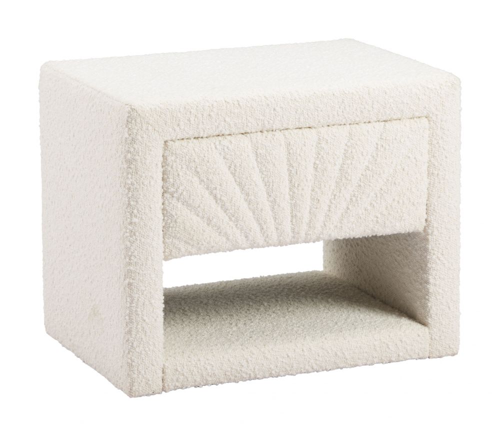 Baris Ivory Textured Fabric Nightstand Ivory