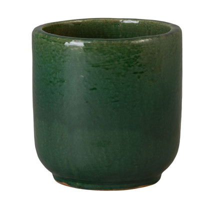 Barrel Green Ceramic Outdoor Planter