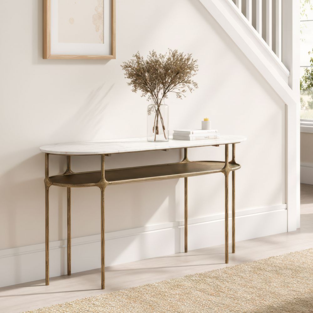 Bild White Marble Top Oval Console Table