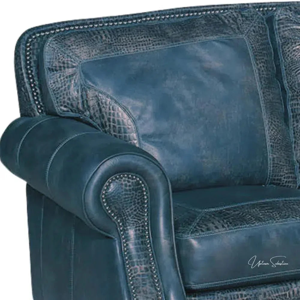 Blue Western Couch Blue Alligator Embossed Leather