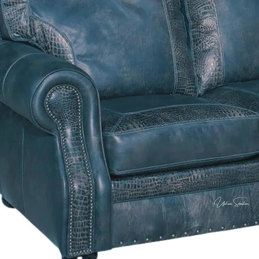 Blue Western Couch Blue Alligator Embossed Leather