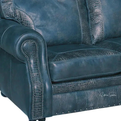 Blue Western Couch Blue Alligator Embossed Leather