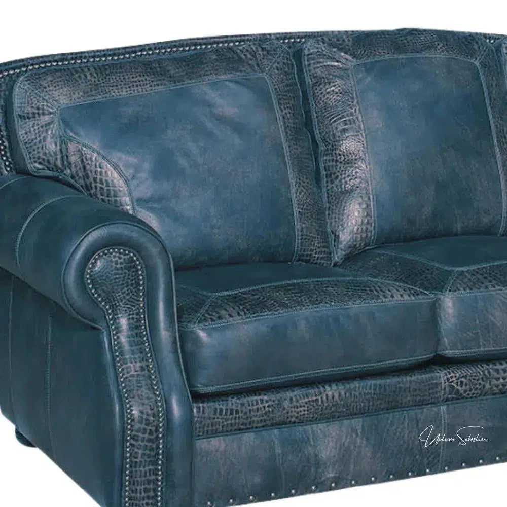 Blue Western Couch Blue Alligator Embossed Leather