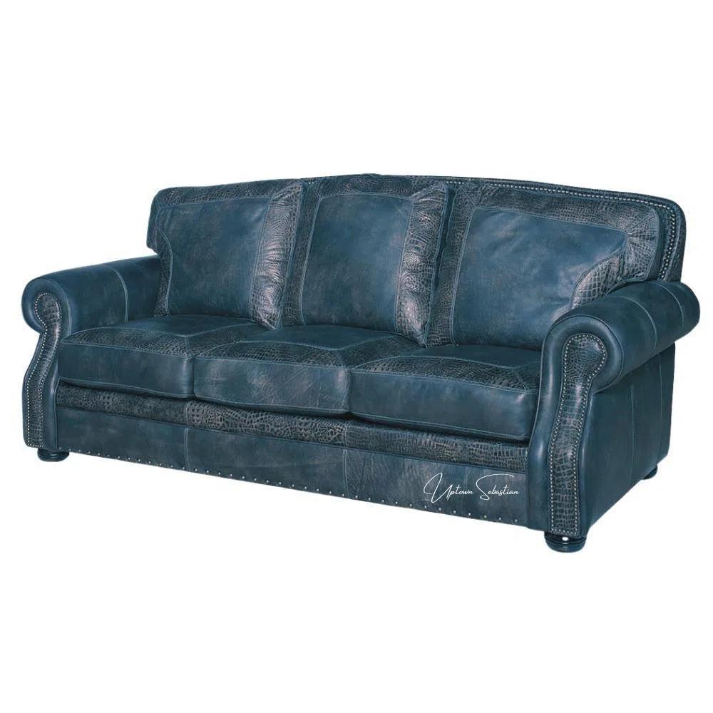 Blue Western Couch Blue Alligator Embossed Leather